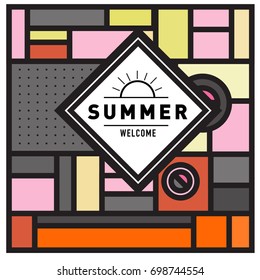 Abstract Geometric Summer poster and banner. Fashion and Travel discount and Promotion design with retro style. Vector illustration with special holiday offer.