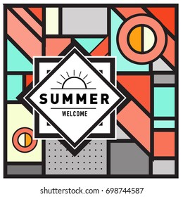 Abstract Geometric Summer poster and banner. Fashion and Travel discount and Promotion design with retro style. Vector illustration with special holiday offer.