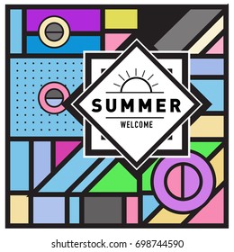 Abstract Geometric Summer poster and banner. Fashion and Travel discount and Promotion design with retro style. Vector illustration with special holiday offer.