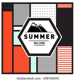 Abstract Geometric Summer poster and banner. Fashion and Travel discount and Promotion design with retro style. Vector illustration with special holiday offer.