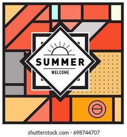 Abstract Geometric Summer poster and banner. Fashion and Travel discount and Promotion design with retro style. Vector illustration with special holiday offer.