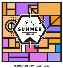 Abstract Geometric Summer poster and banner. Fashion and Travel discount and Promotion design with retro style. Vector illustration with special holiday offer.
