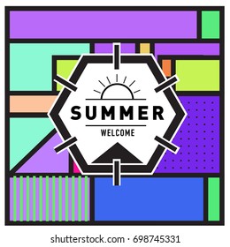 Abstract Geometric Summer poster and banner. Fashion and Travel discount and Promotion design with retro style. Vector illustration with special holiday offer.
