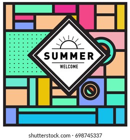 Abstract Geometric Summer poster and banner. Fashion and Travel discount and Promotion design with retro style. Vector illustration with special holiday offer.
