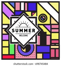 Abstract Geometric Summer poster and banner. Fashion and Travel discount and Promotion design with retro style. Vector illustration with special holiday offer.
