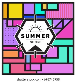 Abstract Geometric Summer poster and banner. Fashion and Travel discount and Promotion design with retro style. Vector illustration with special holiday offer.
