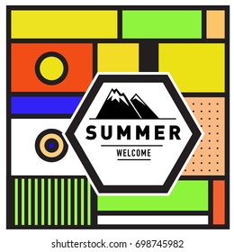 Abstract Geometric Summer poster and banner. Fashion and Travel discount and Promotion design with retro style. Vector illustration with special holiday offer.
