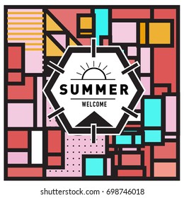Abstract Geometric Summer poster and banner. Fashion and Travel discount and Promotion design with retro style. Vector illustration with special holiday offer.
