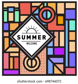 Abstract Geometric Summer poster and banner. Fashion and Travel discount and Promotion design with retro style. Vector illustration with special holiday offer.
