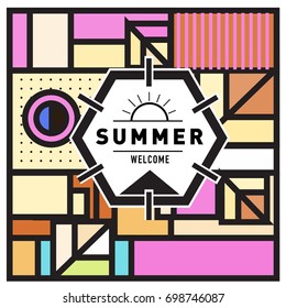 Abstract Geometric Summer poster and banner. Fashion and Travel discount and Promotion design with retro style. Vector illustration with special holiday offer.
