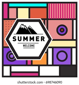Abstract Geometric Summer poster and banner. Fashion and Travel discount and Promotion design with retro style. Vector illustration with special holiday offer.
