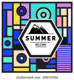 Abstract Geometric Summer poster and banner. Fashion and Travel discount and Promotion design with retro style. Vector illustration with special holiday offer.