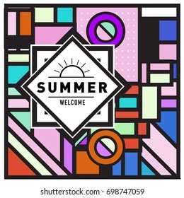 Abstract Geometric Summer poster and banner. Fashion and Travel discount and Promotion design with retro style. Vector illustration with special holiday offer.