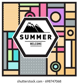 Abstract Geometric Summer poster and banner. Fashion and Travel discount and Promotion design with retro style. Vector illustration with special holiday offer.