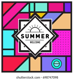 Abstract Geometric Summer poster and banner. Fashion and Travel discount and Promotion design with retro style. Vector illustration with special holiday offer.