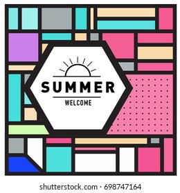 Abstract Geometric Summer poster and banner. Fashion and Travel discount and Promotion design with retro style. Vector illustration with special holiday offer.