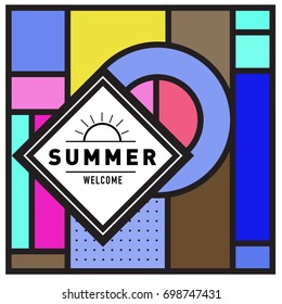 Abstract Geometric Summer poster and banner. Fashion and Travel discount and Promotion design with retro style. Vector illustration with special holiday offer.