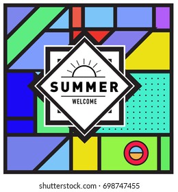 Abstract Geometric Summer poster and banner. Fashion and Travel discount and Promotion design with retro style. Vector illustration with special holiday offer.
