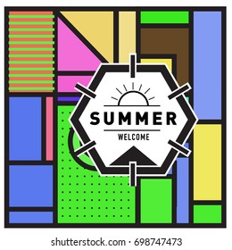 Abstract Geometric Summer poster and banner. Fashion and Travel discount and Promotion design with retro style. Vector illustration with special holiday offer.