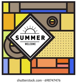 Abstract Geometric Summer poster and banner. Fashion and Travel discount and Promotion design with retro style. Vector illustration with special holiday offer.