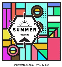 Abstract Geometric Summer poster and banner. Fashion and Travel discount and Promotion design with retro style. Vector illustration with special holiday offer.