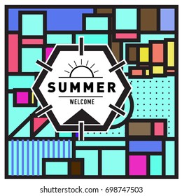 Abstract Geometric Summer poster and banner. Fashion and Travel discount and Promotion design with retro style. Vector illustration with special holiday offer.
