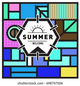 Abstract Geometric Summer poster and banner. Fashion and Travel discount and Promotion design with retro style. Vector illustration with special holiday offer.