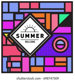 Abstract Geometric Summer poster and banner. Fashion and Travel discount and Promotion design with retro style. Vector illustration with special holiday offer.
