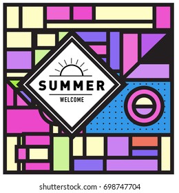 Abstract Geometric Summer poster and banner. Fashion and Travel discount and Promotion design with retro style. Vector illustration with special holiday offer.