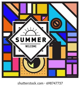Abstract Geometric Summer poster and banner. Fashion and Travel discount and Promotion design with retro style. Vector illustration with special holiday offer.