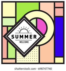 Abstract Geometric Summer poster and banner. Fashion and Travel discount and Promotion design with retro style. Vector illustration with special holiday offer.