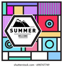 Abstract Geometric Summer poster and banner. Fashion and Travel discount and Promotion design with retro style. Vector illustration with special holiday offer.