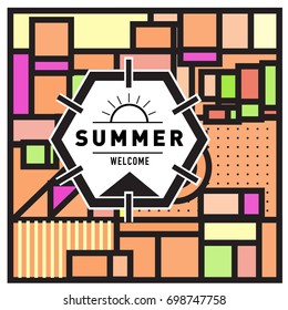 Abstract Geometric Summer poster and banner. Fashion and Travel discount and Promotion design with retro style. Vector illustration with special holiday offer.