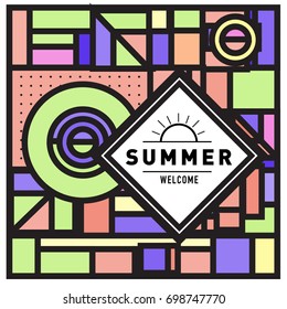 Abstract Geometric Summer poster and banner. Fashion and Travel discount and Promotion design with retro style. Vector illustration with special holiday offer.
