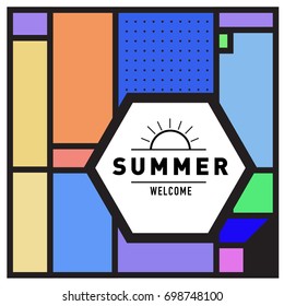 Abstract Geometric Summer poster and banner. Fashion and Travel discount and Promotion design with retro style. Vector illustration with special holiday offer.