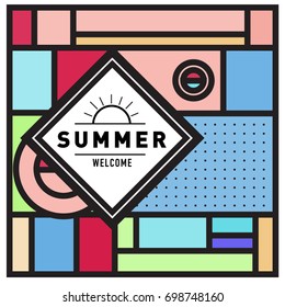 Abstract Geometric Summer poster and banner. Fashion and Travel discount and Promotion design with retro style. Vector illustration with special holiday offer.