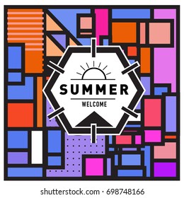 Abstract Geometric Summer poster and banner. Fashion and Travel discount and Promotion design with retro style. Vector illustration with special holiday offer.