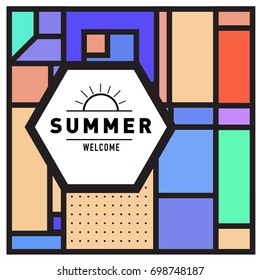 Abstract Geometric Summer poster and banner. Fashion and Travel discount and Promotion design with retro style. Vector illustration with special holiday offer.