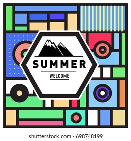 Abstract Geometric Summer poster and banner. Fashion and Travel discount and Promotion design with retro style. Vector illustration with special holiday offer.