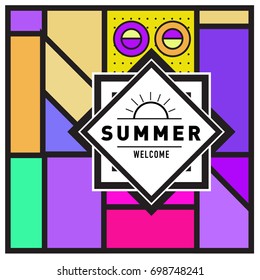 Abstract Geometric Summer poster and banner. Fashion and Travel discount and Promotion design with retro style. Vector illustration with special holiday offer.