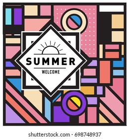 Abstract Geometric Summer poster and banner. Fashion and Travel discount and Promotion design with retro style. Vector illustration with special holiday offer.
