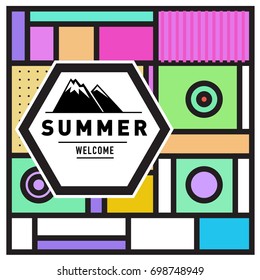 Abstract Geometric Summer poster and banner. Fashion and Travel discount and Promotion design with retro style. Vector illustration with special holiday offer.
