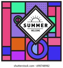 Abstract Geometric Summer poster and banner. Fashion and Travel discount and Promotion design with retro style. Vector illustration with special holiday offer.
