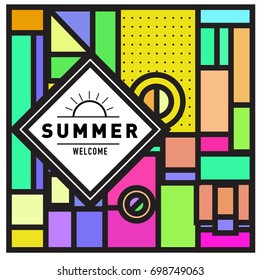 Abstract Geometric Summer poster and banner. Fashion and Travel discount and Promotion design with retro style. Vector illustration with special holiday offer.
