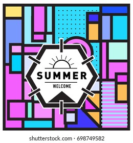 Abstract Geometric Summer poster and banner. Fashion and Travel discount and Promotion design with retro style. Vector illustration with special holiday offer.
