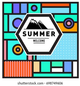 Abstract Geometric Summer poster and banner. Fashion and Travel discount and Promotion design with retro style. Vector illustration with special holiday offer.
