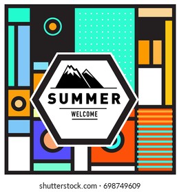 Abstract Geometric Summer poster and banner. Fashion and Travel discount and Promotion design with retro style. Vector illustration with special holiday offer.
