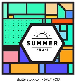 Abstract Geometric Summer poster and banner. Fashion and Travel discount and Promotion design with retro style. Vector illustration with special holiday offer.

