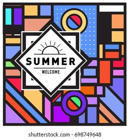 Abstract Geometric Summer poster and banner. Fashion and Travel discount and Promotion design with retro style. Vector illustration with special holiday offer.
