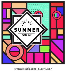 Abstract Geometric Summer poster and banner. Fashion and Travel discount and Promotion design with retro style. Vector illustration with special holiday offer.
